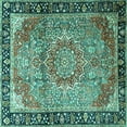 thumbnail image 1 of Ahgly Company Machine Washable Indoor Square Medallion Turquoise Blue Traditional Area Rugs, 4' Square, 1 of 4