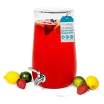 1.5 Gallon Glass Beverage Dispenser with Spigot - Hammered Design - Round Drink Jar for Parties & Events - Clear Lemonade, Tea, Sangria
