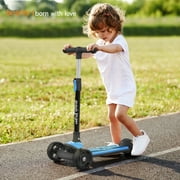 Besrey 3 Wheel Toddler Scooter for Ages 3-10 Years Boys and Girls,Kids Scooter with LED Light Wheels and Foldable Adjustable Height,Blue