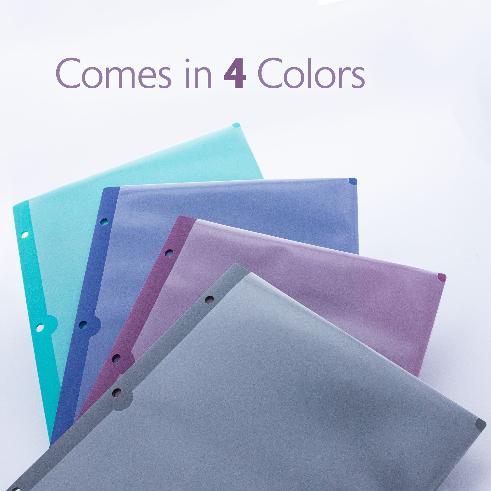 BAZIC Products 2 Pocket Poly Portfolio Folder, Plastic View Cover 3-Hole Punch, 4 Colors, 48 Count