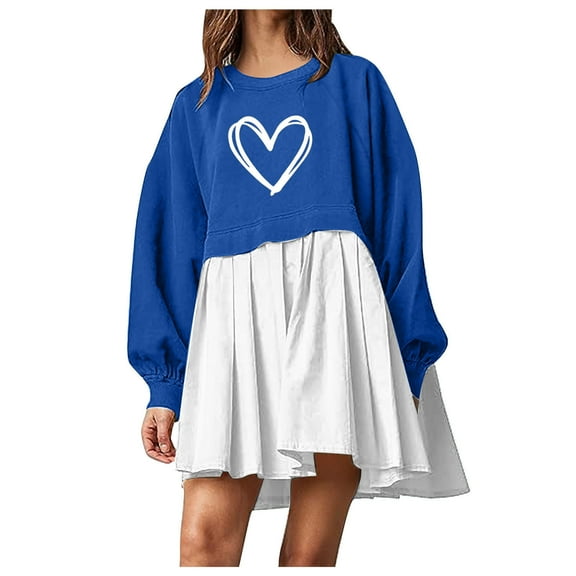 IROINNID Long Sleeve Dress for Women Over Sized Sweatshirt Dress Round-Neck Ladies Casual Dresses,Blue