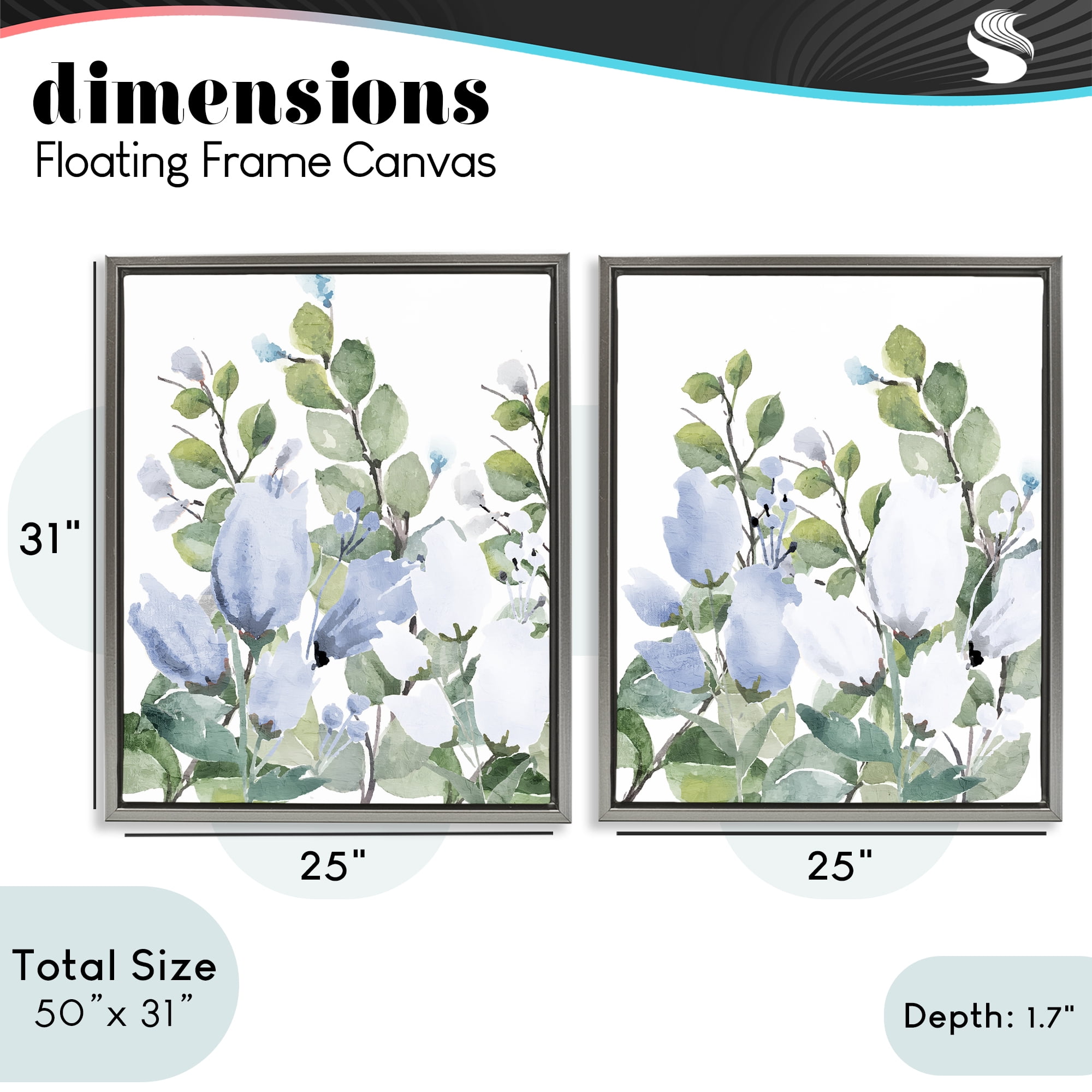 Stupell Industries Blue Spring Watercolors 2 Piece Gray Framed Floater Canvas Set, design by Kim Allen