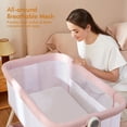 thumbnail image 2 of ANGELBLISS Flat Bedside Bassinet with Storage Basket, Easy Folding Portable Crib with Wheels, Included Breathable Mesh, Cozy Mattress(Pale Pink)(0-6 months), 2 of 8