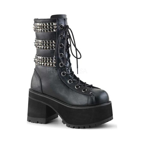 Demonia RANGER-102 Womens Black Vegan Leather Platform Lace-Up Front Ankle Boot 