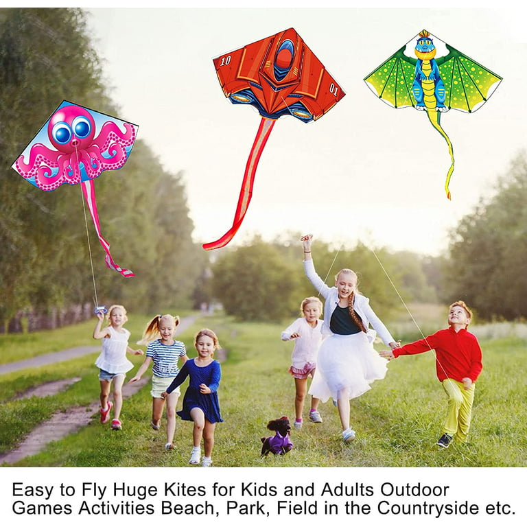 55 x 28 in Large Dinosaur Kite for Kids and Adults Beginner, Single Line Kite  Colorful Kite with Long Tail, Winding Handle and Line 