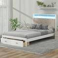 thumbnail image 2 of Full Size Platform Bed Frame with LED Lights, Wood Full Size Bed Frame with Upholstered Headboard and 2 Drawers, White Bed Frame for Wood Slat Support, 2 of 7
