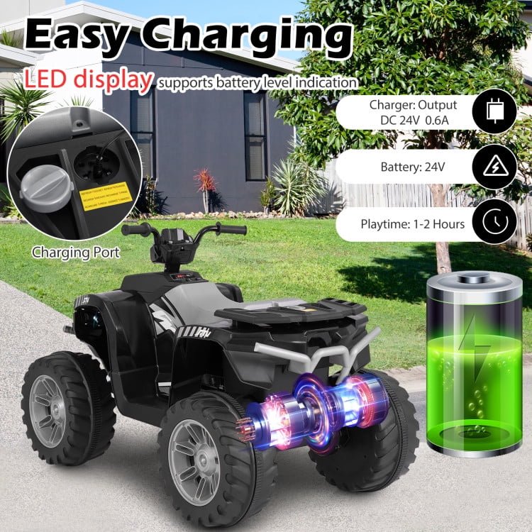 Resenkos 24V Kids Ride On Electric ATV, Ride On Toy Car for Kids 3-8 Boys & Girls Black