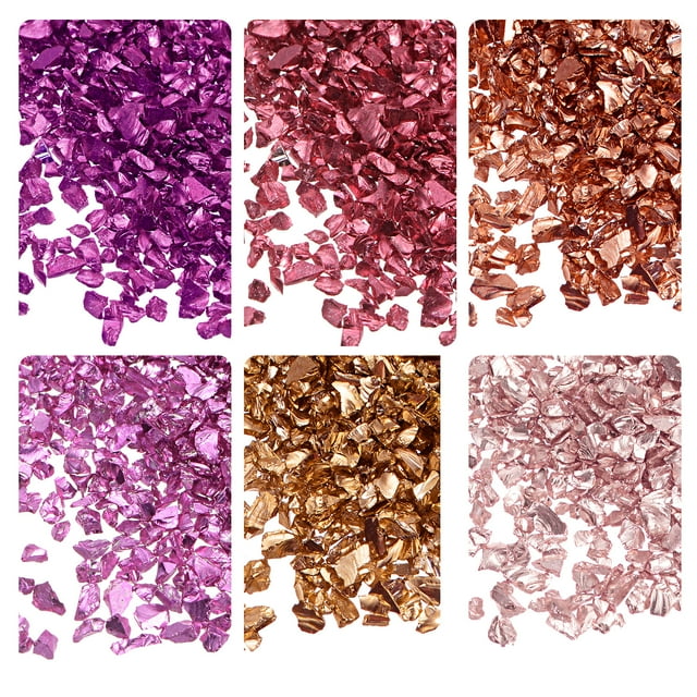 Unique Bargains 6 Colors Crushed Glass Chips, 1-4mm Irregular Glitter Metallic Color Glass 28g Red Color Series