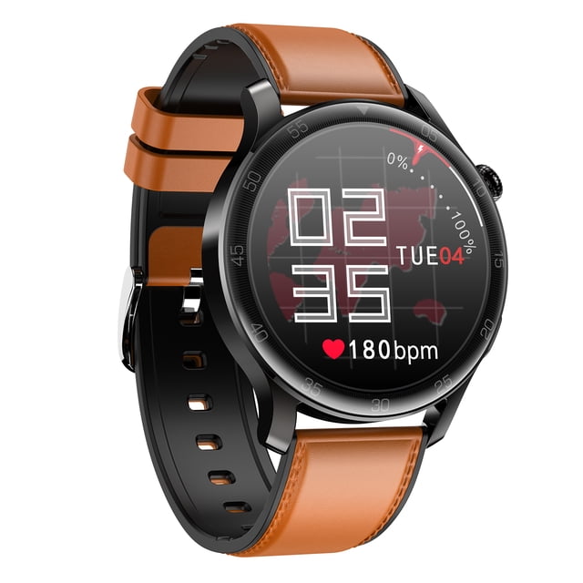MT88 Reloj de pulsera inteligente Oxígeno en sangre Frecuencia cardíaca Monitoreo del sueño 24 modos Abanopi Camello/Cuero
