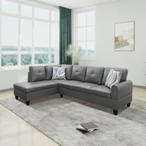 Hommoo Faux Leather L Shaped Sectional Couch and Sofa Set, Modern Living Room Furniture Set, Left Side, Dark Grey