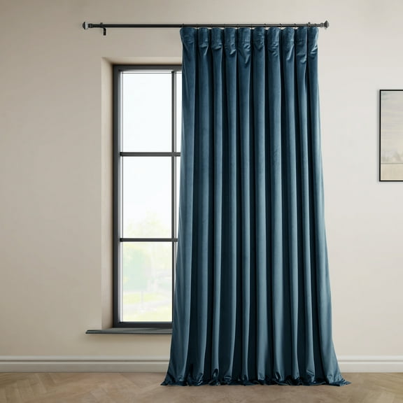 HPD Half Price Drapes Avalon Blue Heritage Plush Velvet Room Darkening Curtains for Bedroom & Living Room Curtains (1 Panel), Window Curtains 108 inches long, Extra Wide Curtains & Drapes, 100W X 108L