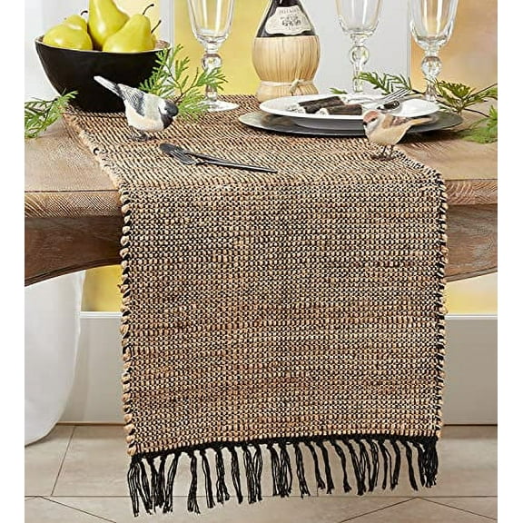 Fennco Styles Jute Cotton Woven Table Runner with Fringe 16 x 72 Inch - Natural Table Cover for Home, Dining Room, Banquets, Family Gathering and Special Occasion