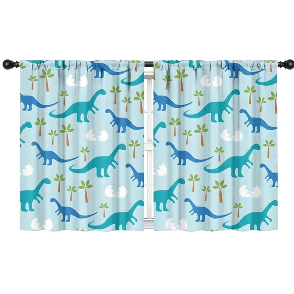 Blackout Kids Curtains,LightBlue Dinosaurs Eggs Palms Pattern Childrens Insulated Curtains Set Of 2,Bedroom Essentials,Toddler Room Decor 42"x54"