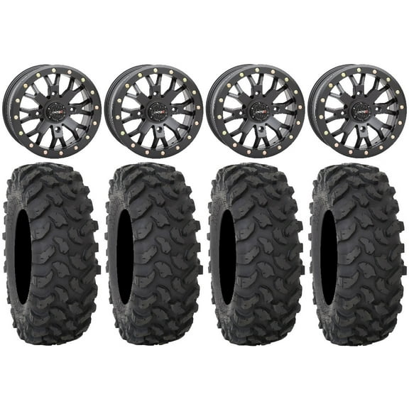 System 3 SB-4 Black (4 3) 15" Wheels 33" XTR370 Tires Kawasaki Mule Pro FXT