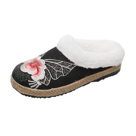 OJSFQUFP Womens Running Shoes Women Shoes Fashion Casual Shoes Warm Shoes Cotton Slippers Exquisite Embroidered Round Head Cotton Shoes Womans Shoes Black 41