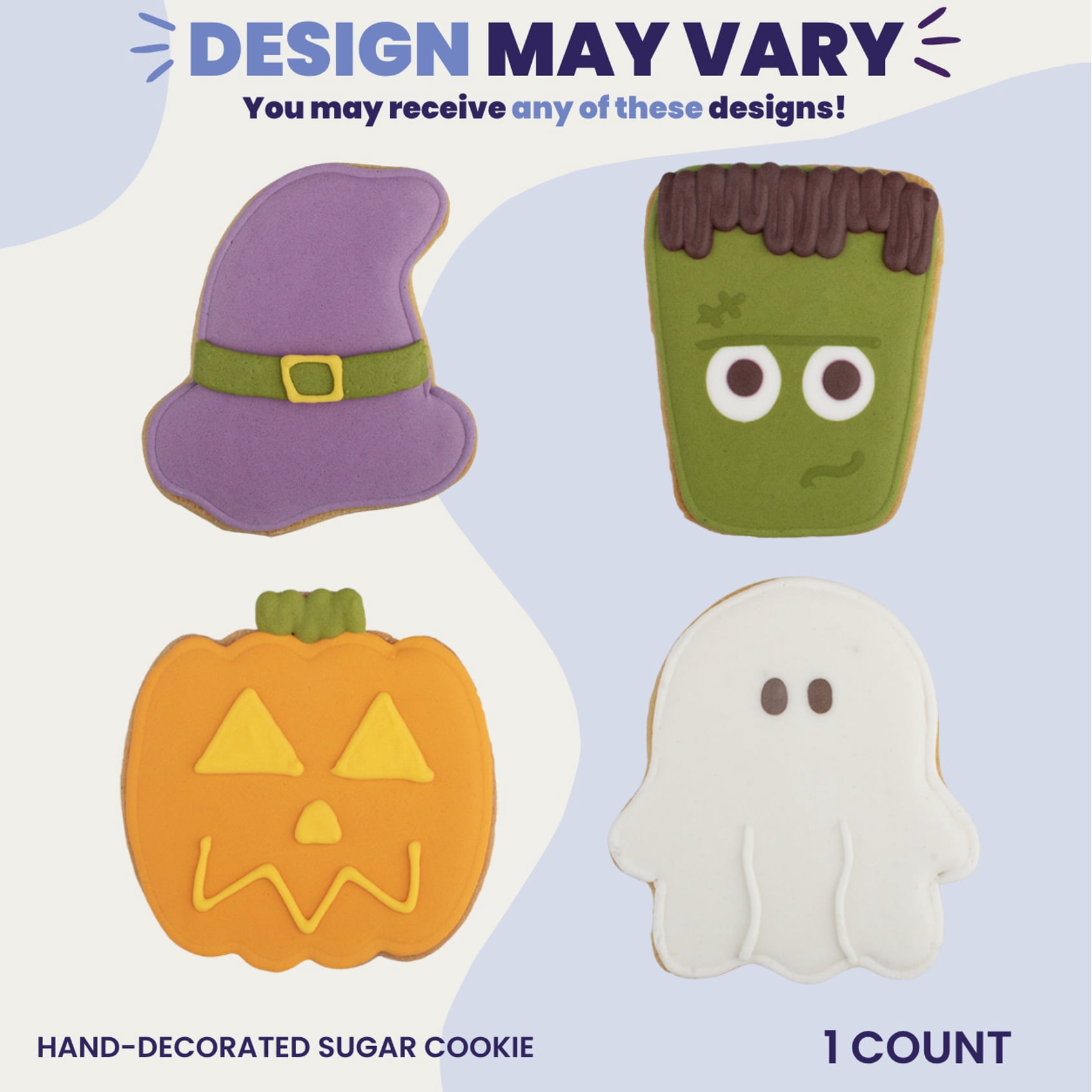 Freshness Guaranteed Halloween Hand Decorated Sugar Cookie, 2.2 oz, 1 Count (Design May Vary)