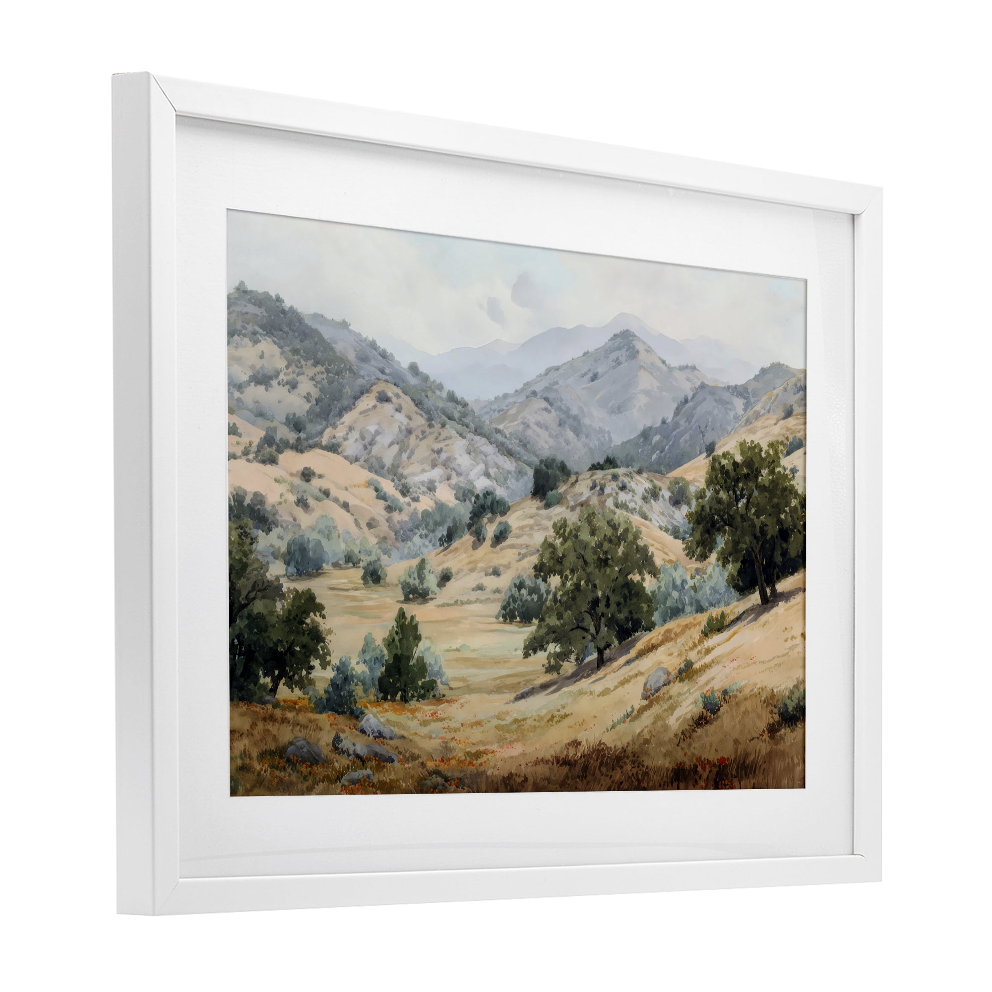 Stupell Industries Mountains and Trees Valley View White Framed Print Under Glass, design by Petal Prints Design
