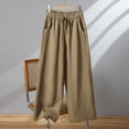 thumbnail image 2 of Jerdar Women's Lightweight Linen Capri Pants Summer Wide Leg Pocket Drawstring Elastic Waist Pants M, 2 of 7
