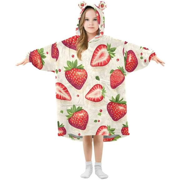 joogoo Wearable Blanket Hoodie for Strawberries Oversized Sherpa Hooded 3-14 YR M