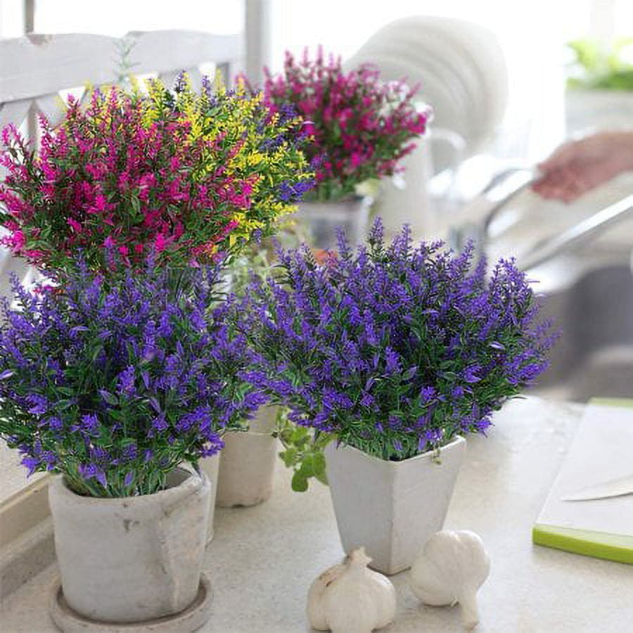 ZOELNIC 24 Bundles Outdoor Artificial Lavender Fake Flowers UV Resistant Shrubs, Faux Plastic Greenery for Indoor Outside Hanging Plants Garden Porch Window Box Home Wedding Farmhouse Decor (Rosered)