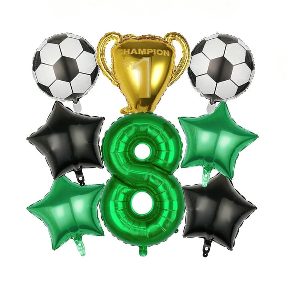 5Pcs Football Balloon 1-9 Years Birthday Decoration Green Foil For Party