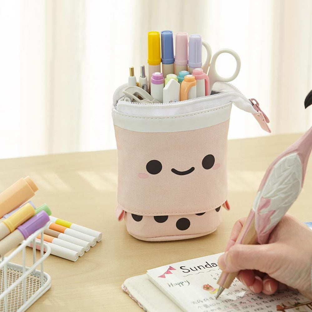 Lilyme Pencil Case Telescopic Pencil Bag Cute Stand Up Pen Holder Office  Portable Storage Pencil Pouch Corduroy Pink