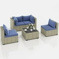 thumbnail image 6 of Techmilly 5 Pieces Outdoor Patio Furniture Set, Outdoor Wicker Patio Conversation Set with Cushions for Backyard, Porch, Garden(Haze Blue), 6 of 8
