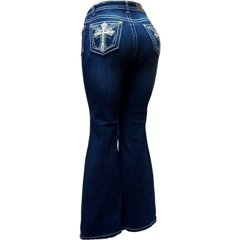 Blue Embroidered Decor Capris Denim Jeans, Slim Fit High Waist Tie Side  Retro Style Denim Pants, Beer Festival Women's Denim Jeans & Clothing