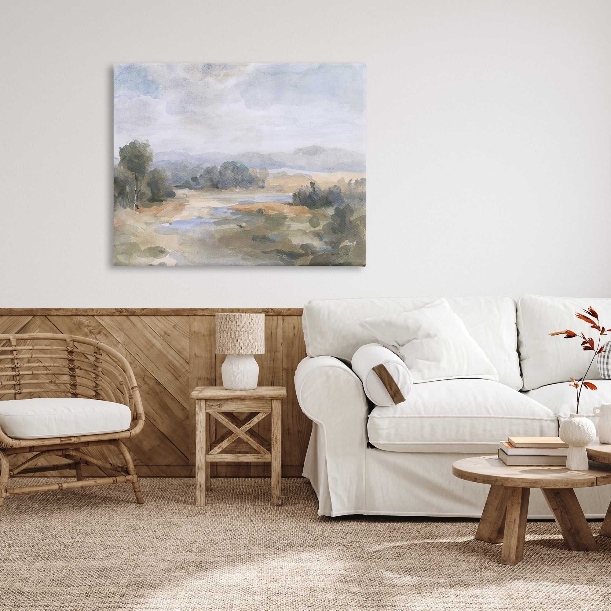 Stupell Industries Abstract Stream & Clouds Landscape Painting Gallery Wrapped Canvas Art Print Wall Art, 48 x 36