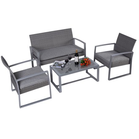 Costway 4pc Patio Furniture Set Cushioned Outdoor Wicker Rattan Garden Lawn Sofa Seat by Costway