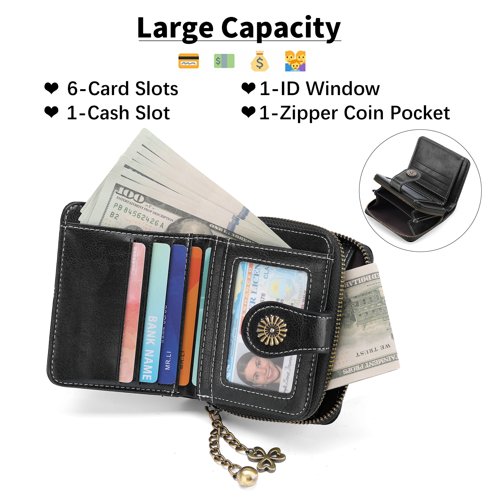 GOIACII Womens Small Leather Bifold Wallet photo 4
