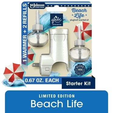 Glade PlugIns Refills Air Freshener Starter Kit, Beach Life, 1.34 Fl oz., 1 Warmer   2 Refills