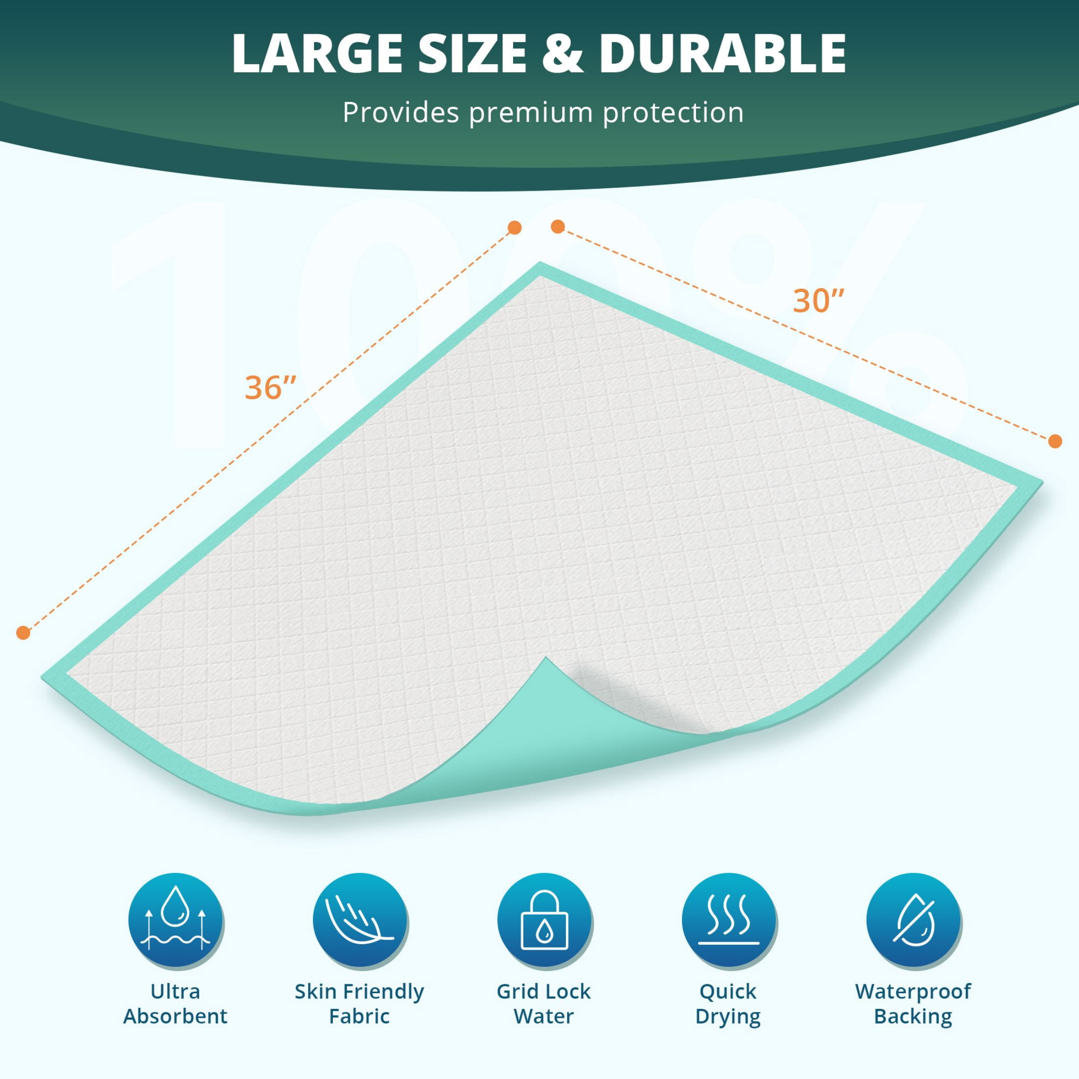 BOKYAN Bed Pads for Incontinence Disposable, 30 x 36 Waterproof Underpads, Maximum Absorbent Unisex Chucks Pad, Bed Liners Chux for Adults, Kids and Pets, XL (50 Count)