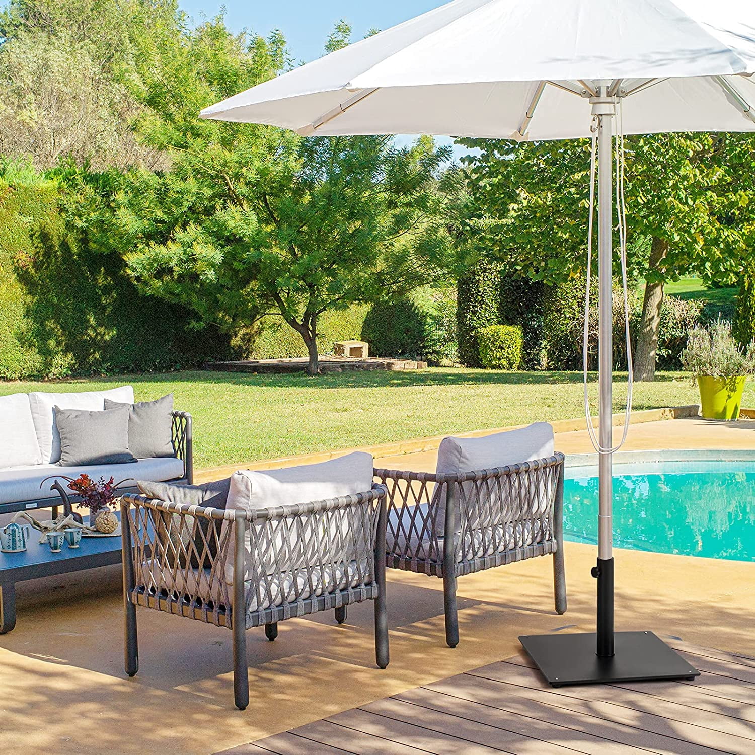 WBTER 36LBS Square Umbrella Base, Heavy Duty Patio Umbrella Base Stand with 3 Adapters, 20”x20” Weighted Outdoor Umbrella Stand with Adjustable Foot, Suitable for Backyard, Deck, Poolside