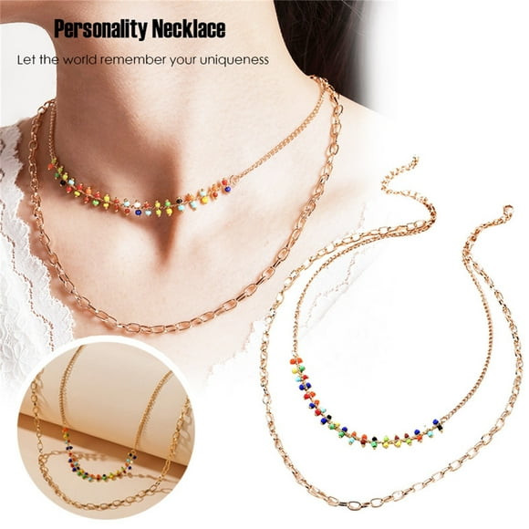 Fiudx Collar Bohemio, Cadetes de Cuentas Arroz de Aleación Hecha a Mano, Diseño Colorido de Clavícula Multicapa, Accesorio de Moda para Día a Día, Regal de Boda, Estilo Femenino, Longitudinal Incluid