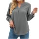 thumbnail image 1 of Moda mujer Casual sólido cuello en V manga larga suelta camiseta otoño blusa pulóver botón Tops Pompotops  FGAJ14380, 1 of 8