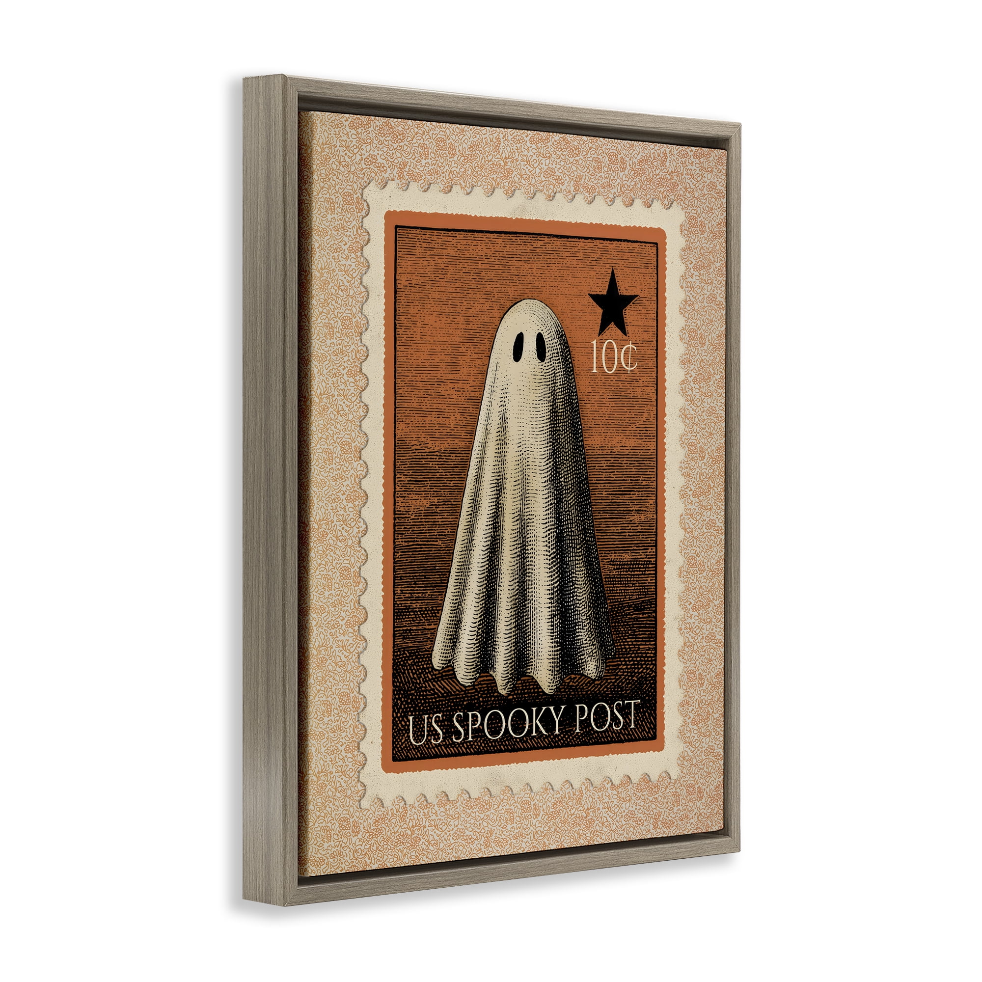 Vintage Ghost Stamp Brown Framed Floater Canvas Wall Art, design by Arlington Prints