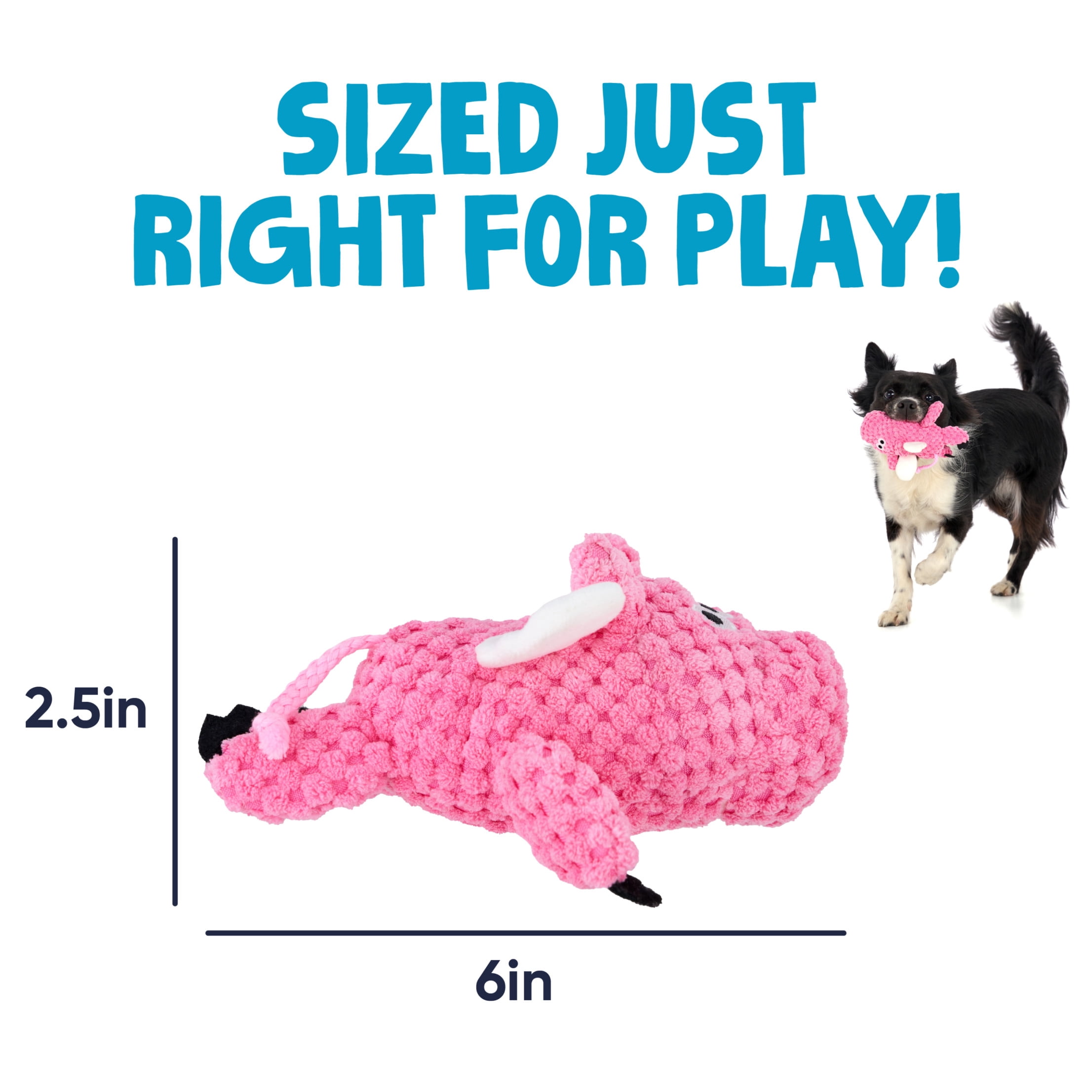 goDog Checkers Flying Pig Squeaky Plush Dog Toy with Chew Guard Technology, Durable Fabric & Squeaker for Active Play, Pink, Mini