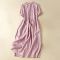 thumbnail image 1 of EGNMCR Robes de Fête pour Femmes Été Robe en Coton et Lin pour Femmes Unie Ample à Manches Courtes Col à Revers avec Boutons, 1 of 3