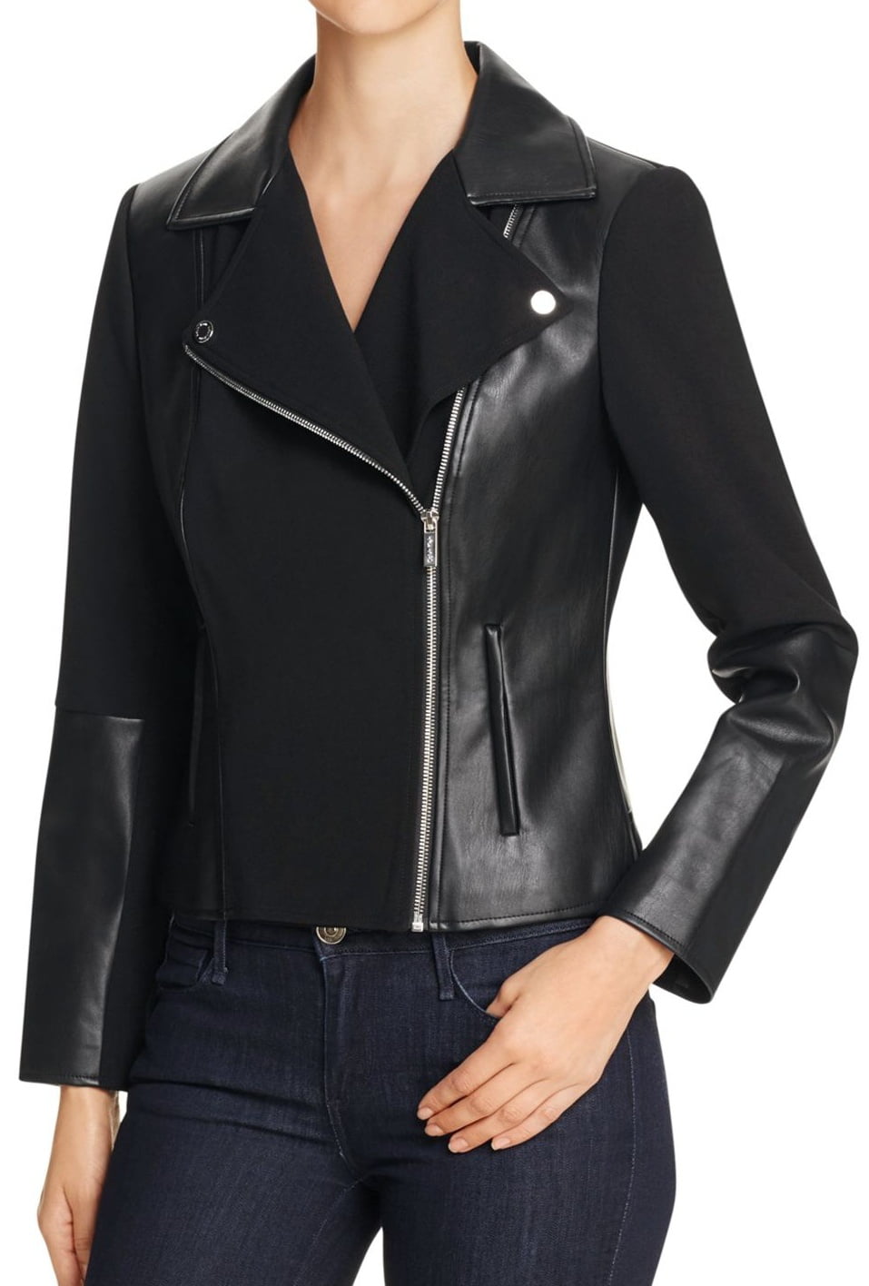 Calvin Klein NEW Deep Black Womens Size 8 Faux-Leather Zipper Jacket ...
