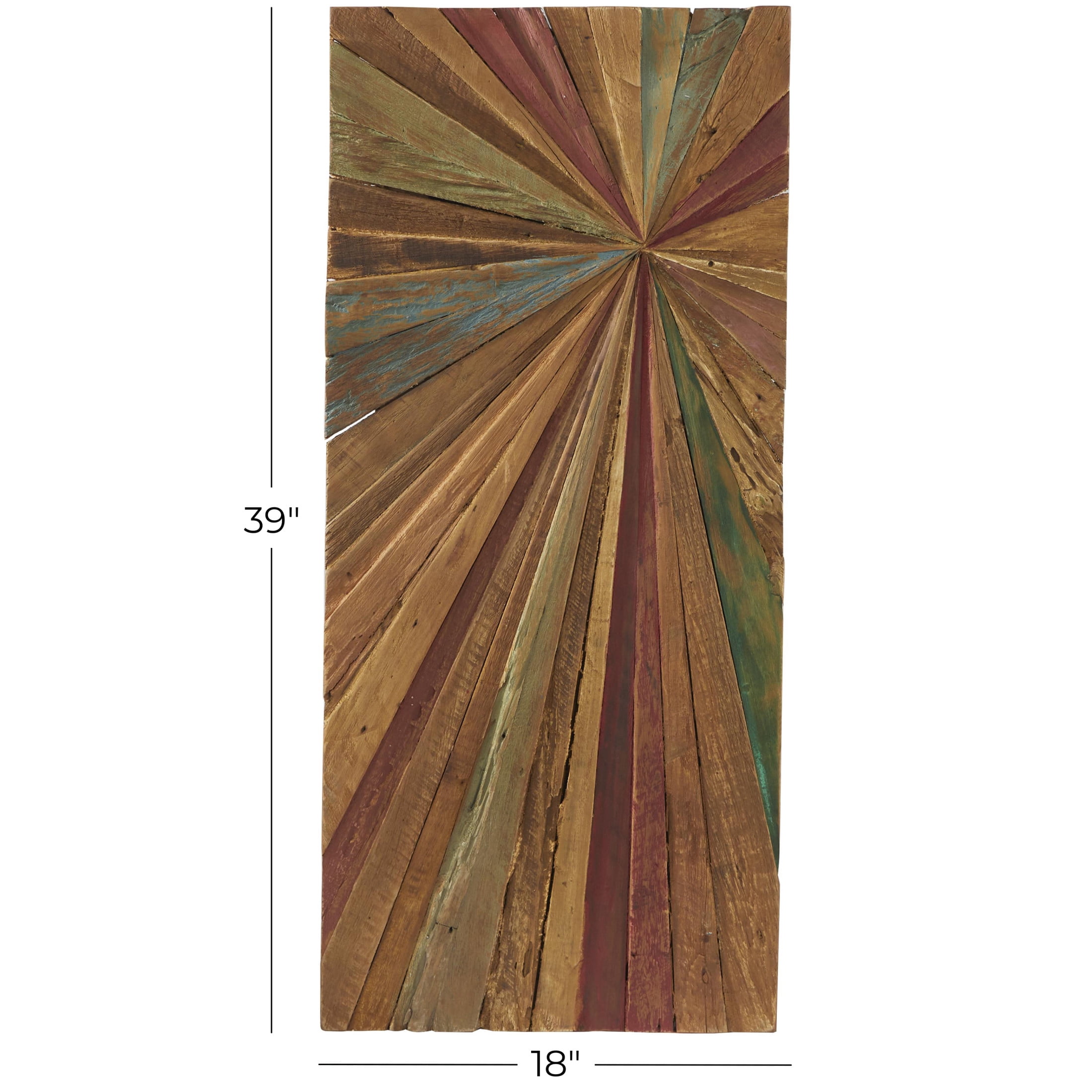 DecMode Multi Colored Teak Wood Handmade Painted Panel Starburst Wall Decor