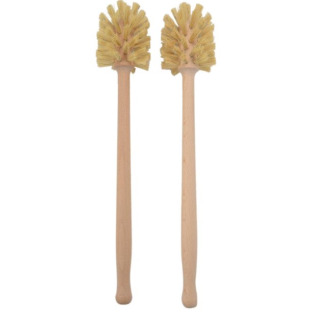 Escobilla de baño, paquete de 2, escobilla de baño de madera hecha de Madera de haya, cerdas fuertes con poder de limpieza de 360 grados Szkyd