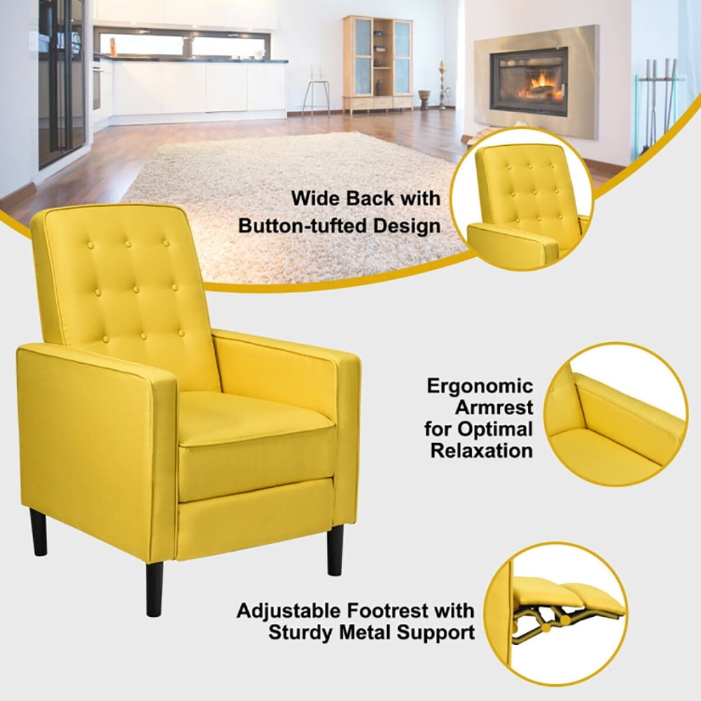 Finihen Accent Chair, Push Back Recliner Arm Chair, Mid-Century Push Back Recliner Chair, for Living Room, Office, Yellow Finihen Accent Chair, Push Back Recliner Arm Chair, Mid-Century Push Back Recliner Chair, for Living Room, Office, Yellow