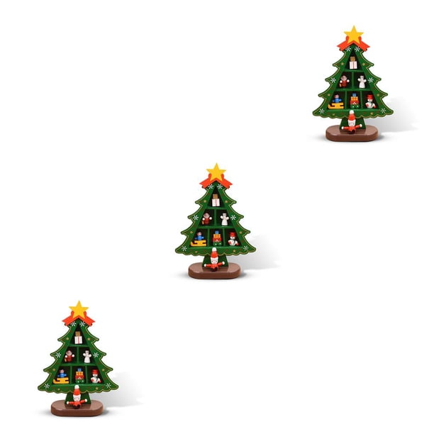 Yuarrent de madera decoración de árbol de Navidad adorno de madera muñeca escritorio centro de decoración Metal artesanía granja decorativa Verde S 3Conjunto