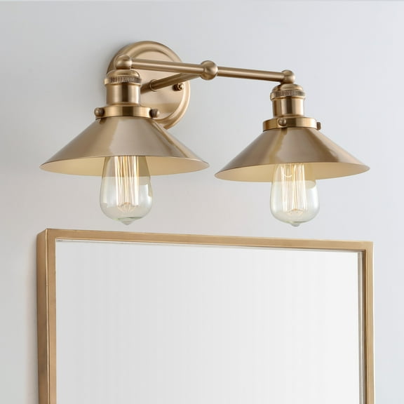 JONATHAN Y July 17.5" 2-Light Industrial Farmhouse Metal Vanity Light, Brass Gold