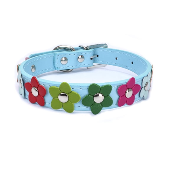 Colorful Flowers Pet Collar Dog Collar Crystal Studded Pet Collar For Small Medium Dog,Gifts for Pets and Pet Lovers(Blue,M)