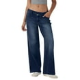 thumbnail image 2 of Hogleaql Women's Straight Legg Low Waist Dressy Lightweight Stretchy Straight Leg Button Denim Jeans with Pockets Loose Fit Trousers Dark Blue 2XL, 2 of 5