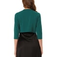 thumbnail image 3 of INSPIRE CHIC Boléro pour Femme à Manches 3/4 Sans Col, Plissé, Ouvert à l'Avant, Cardigan Court m Vert Foncé, 3 of 6