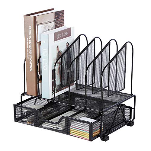 Beiz Office Desk Organizers And Accessories With Drawer 5 Upright Slots File Folder Storage Desktop Organizer Mesh Desk Supplies Organization Rack For Office Home Workspace College Dorm School Black Walmart Com