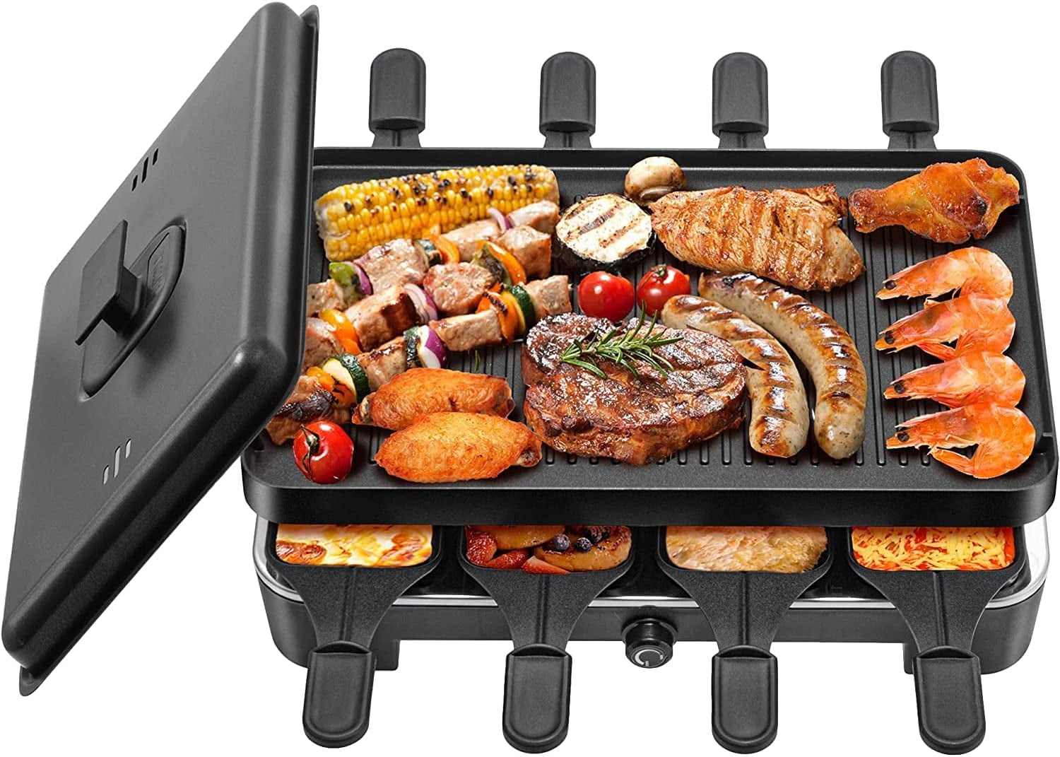 Enjoy Cooking Party Electric Barbecue Bamboo Portable Griddle Non-Stick Table Top Grill BBQ Indoor Outdoor Grilling Barbecue Smokeless Patio Home 